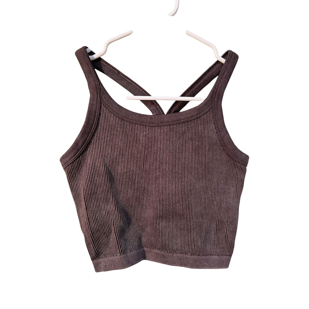 Harmony Balance Women's Size XS Y-Back Tank Top Ribbed Mocha Mineral Wash Brown